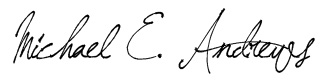 Image: signature of Michael E Andrews, accents coach.